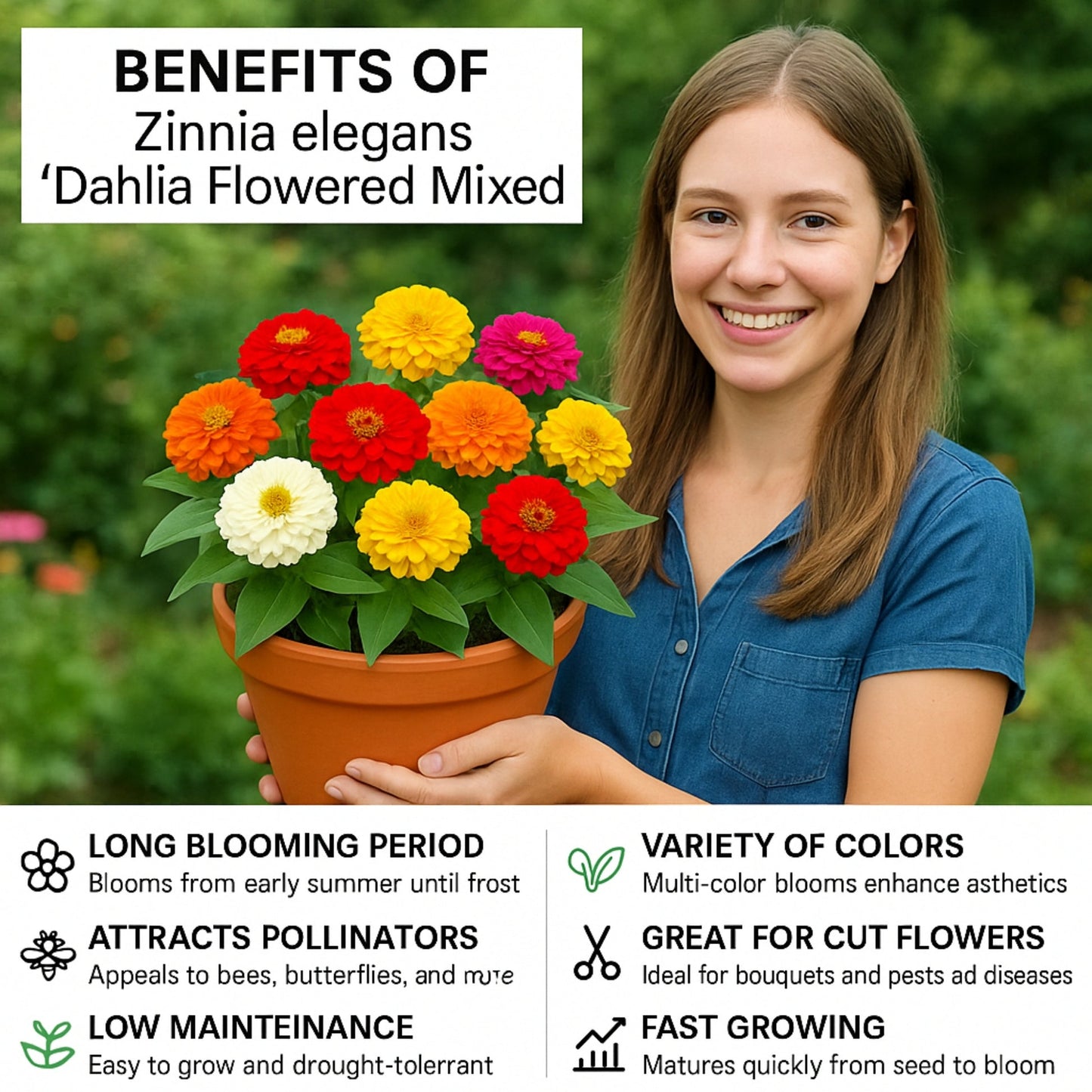 ZINNIA Premium Flower Seeds Packs 🌼  + FREE Plant Growth Booster Supplement